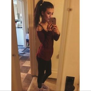Burgundy cold shoulder top